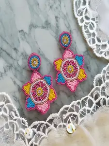 Sangria Gold-Plated Beaded Floral Shaped Drop Earrings