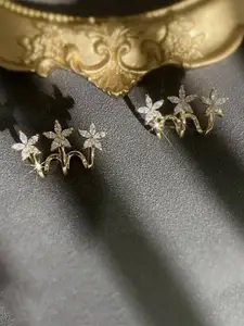 Celestique Cubic Zirconia Studded Contemporary Shaped Ear Cuffs