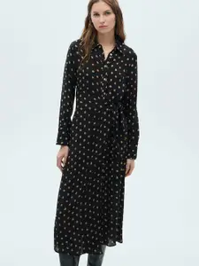 MANGO Polka Dot Print Knot Detail A-Line Midi Dress