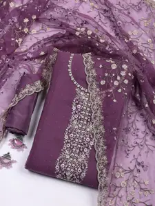 Meena Bazaar Floral Embroidered Sequinned Organza Unstitched Dress Material