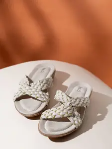 Inc 5 Women Woven Design Open Toe Flats