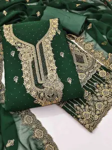 KIMISHA Embellished Thread Work Georgette Unstitched Dress Material