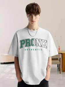 PRONK Men Typography Printed Applique T-shirt with Mask