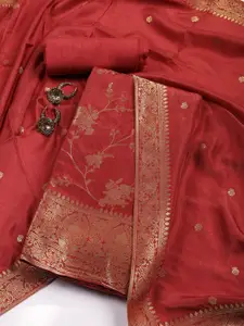 Meena Bazaar Floral Woven Design Chanderi Silk Unstitched Dress Material