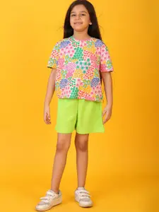 Anthrilo kids Girls Floral Printed Pure Cotton T-shirt Shorts Clothing Set