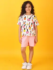 Anthrilo kids Girls Printed Pure Cotton T-shirt Shorts Clothing Set