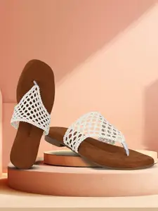 Commander Shoes Women Textured Open Toe Flats