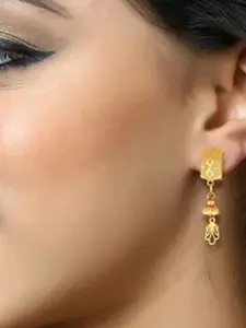 DIVASTRI Gold Plated Contemporary Shaped Drop Earrings