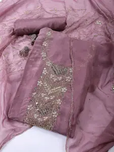 Meena Bazaar Floral Embroidered Sequinned Organza Unstitched Dress Material