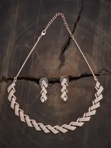 Kushal's Fashion Jewellery Rose Gold-Plated Cubic Zirconia Studded Necklace