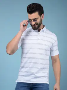 Crimsoune Club Men Striped Polo Collar Pockets Slim Fit T-shirt