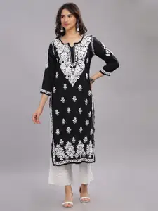 Club Loom Floral Embroidered Round Neck Chikankari Modal Embroidered Kurta
