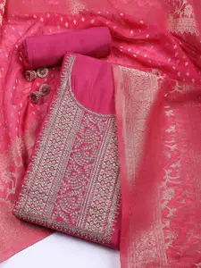 Meena Bazaar Floral Embroidered Sequinned Chanderi Silk Unstitched Dress Material