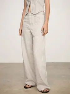 MANGO Women Self-Striped Wide Leg Jeans