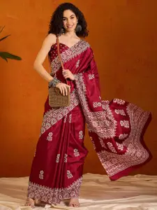 Anouk Rustic Ethnic Motifs Zari Bagru Saree