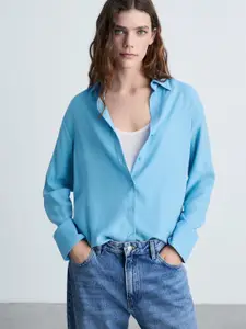 MANGO Drop-Shoulder Sleeve Fluid Casual Shirt