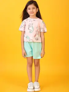 Anthrilo kids Girls Unicorn Printed Pure Cotton T-shirt Shorts Clothing Set