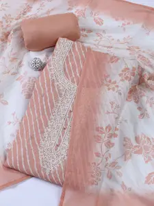 Meena Bazaar Floral Printed Sequinned Linen Unstitched Dress Material