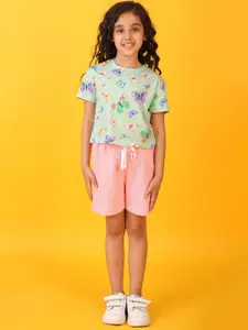 Anthrilo kids Girls Printed Pure Cotton T-shirt Shorts Clothing Set