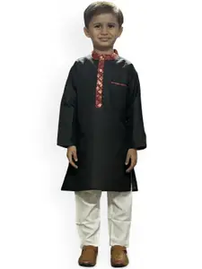BAESD Boys Band Collar Pure Cotton Straight Kurta With Pyjamas
