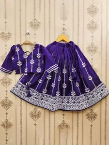 BAESD Girls Embroidered Thread Work Foil Print Ready to Wear Lehenga &