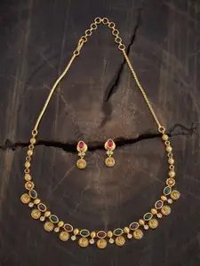 Kushal's Fashion Jewellery Gold-Plated Ruby Studded Ethnic Antique Necklace