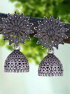 MEENAZ Set Of 4 Silver-Plated Dome Shaped Oxidised Jhumkas