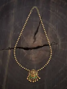 Kushal's Fashion Jewellery Copper Gold-Plated Stone Studded Lakshmi Antique Necklace