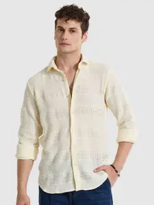 Snitch Men Smart Slim Fit Semi Sheer Casual Shirt
