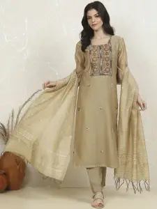 Biba Floral Embroidered Sequinned Pure Cotton Unstitched Dress Material