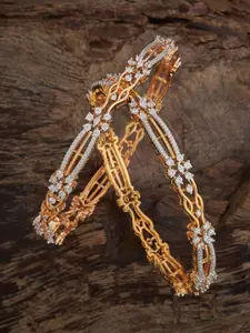 Kushal's Fashion Jewellery Set Of 2 Rhodium Gold-Plated Cubic Zircon Studded Bangles