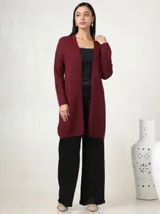 Soch Self Design V-Neck Open Front Acrylic Longline Shrug