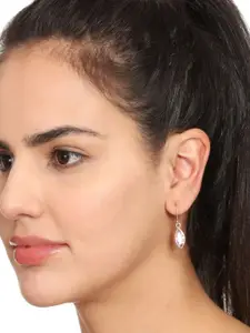 Abhooshan 92.5 Sterling Silver Plated Cubic Zirconia Studded Oval Shaped  Drop Earrings