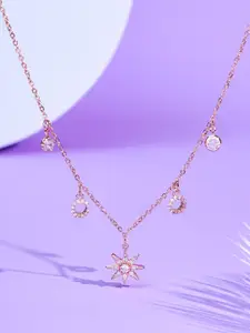 SWASHAA Rose Gold-Plated Stainless Steel Artificial Stones Studded Necklace