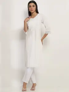 Rangriti Floral Printed Round-Neck Cotton Straight Kurta