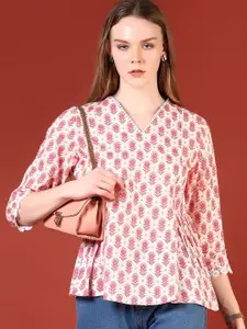 V-Mart Floral Printed V-Neck Pure Cotton Kurti