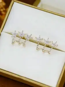 Celestique Cubic Zirconia Studded Contemporary Shaped Korean Ear Cuff