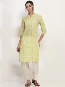 Rangriti Floral Printed Mandarin Collar Cotton Straight Kurta