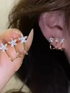 Celestique Gold-Plated Cubic Zirconia Studded Contemporary Shaped Korean Studs