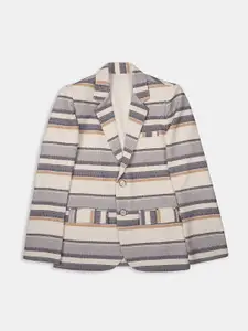 CHARCHIT Boys Striped Single-Breasted Notched Lapel Collar Blazers & T-Shirt