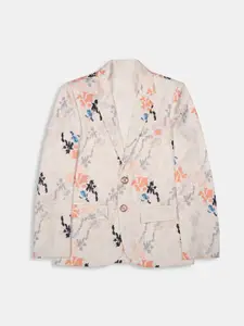 CHARCHIT Boys Printed Notched Lapel Single-Breasted Blazer With T-Shirt