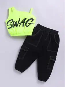 M'andy Girls Printed One Shoulder Top With Joggers