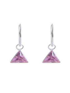 Abhooshan 92.5 Sterling Silver Silver-Plated Cubic Zirconia Triangular Hoop Earrings