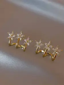 Celestique Cubic Zirconia Studded Contemporary Shaped Ear Cuffs