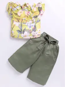 M'andy Girls Printed Shoulder Straps Top With Palazzo