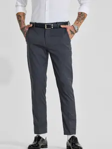 Snitch Men Dark Charcoal Grey Mid-Rise Slim Fit Formal Trouser