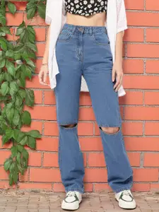 DressBerry Women Pure Cotton Straight Fit Slash Knee Jeans