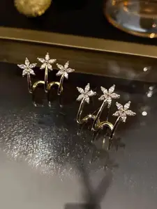 Celestique Cubic Zirconia Studded Contemporary Shaped Studs