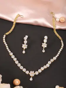 ANIKAS CREATION Rose Gold-Plated American Diamond Studded Necklace With Earrings