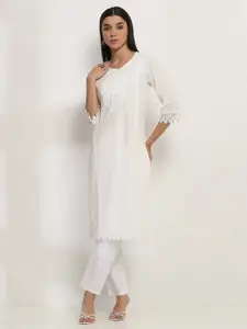 Rangriti Floral Printed Round-Neck Cotton Straight Kurta